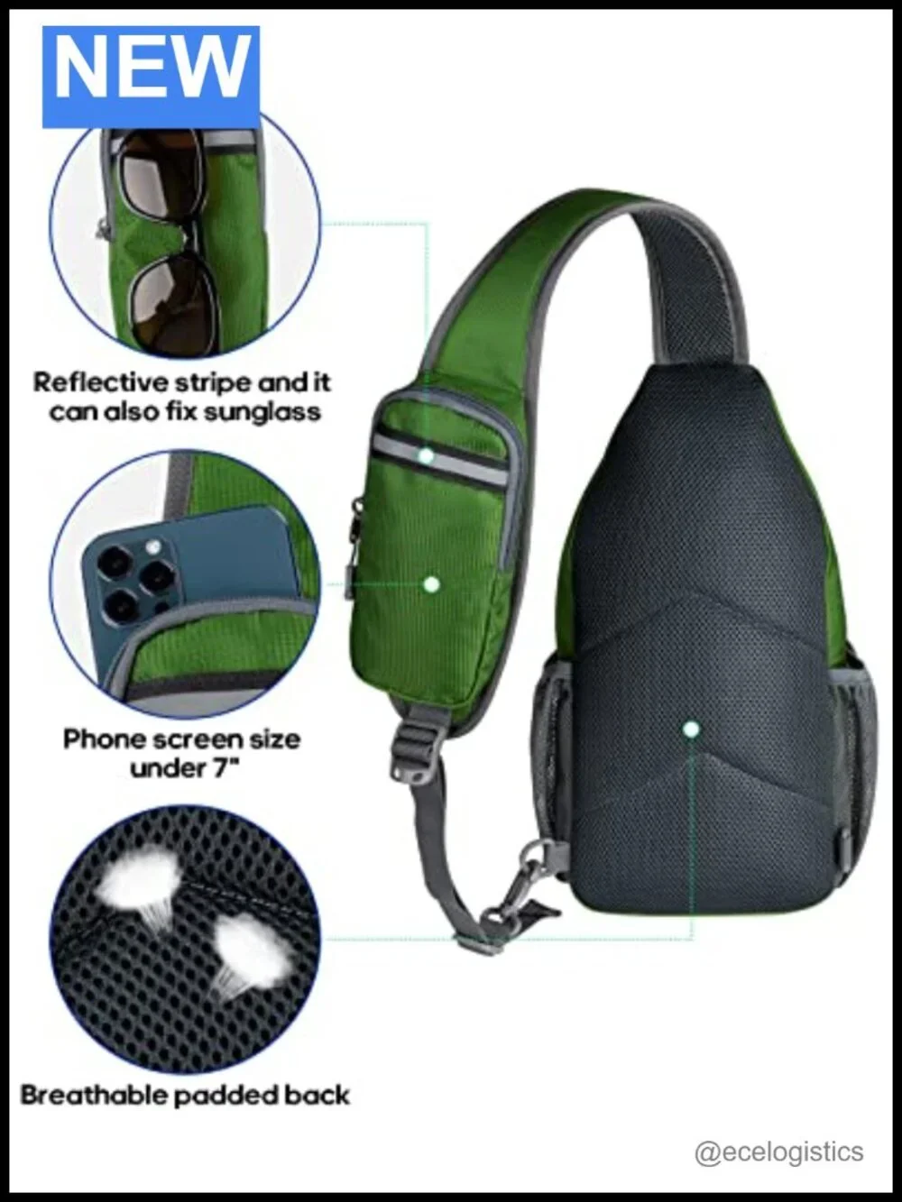Polyester Crossbody Sling Backpack Daypack Hiking Travel Bag